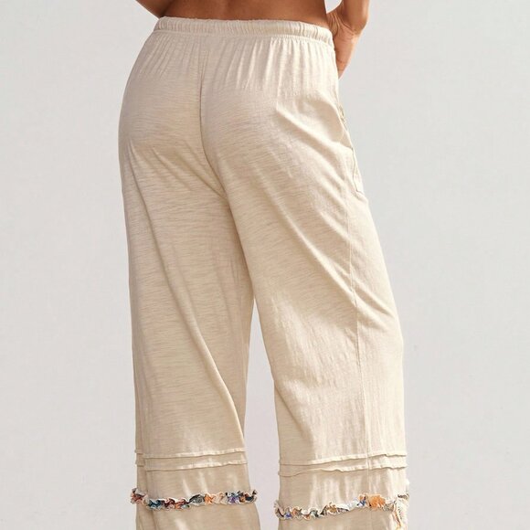 Apricot Boho Women's Vacation Casual Knit Patchwork Loose Pants - Picture 2 of 7